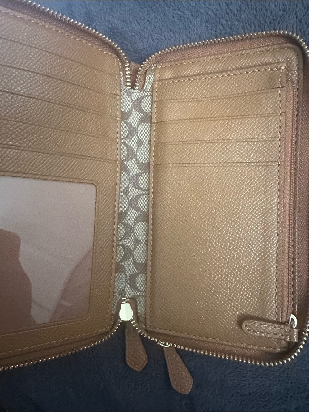 Coach Zip Around Wallet in Brown with Signature Center Panel